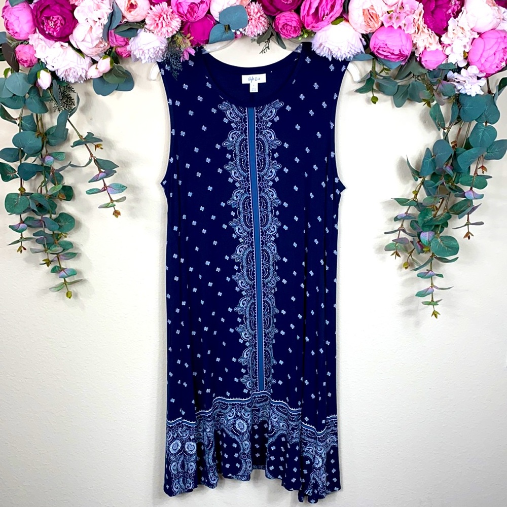 •style & co.• {navy blue & red} Bandana Print Sleeveless Dress w/ [flounce hem]